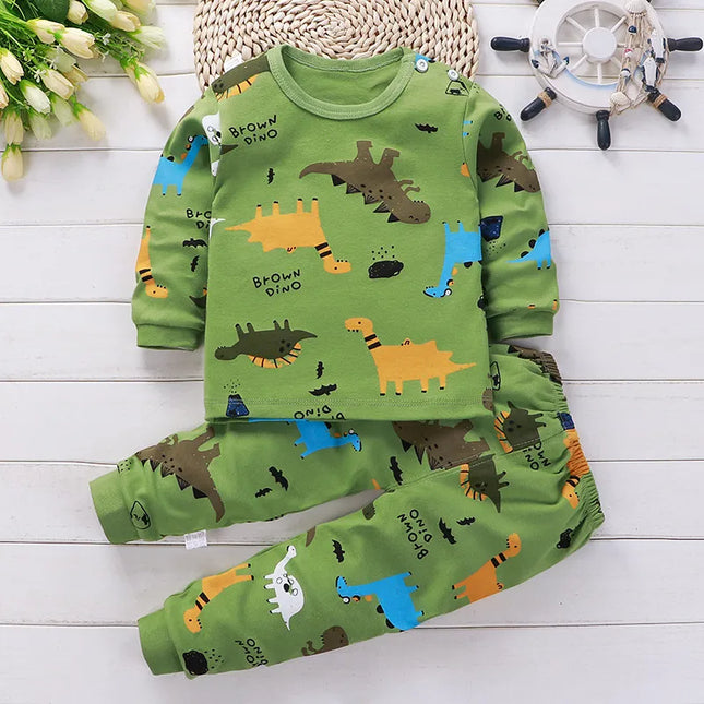 Baby Boy Cartoon Dinosaur Pajama Set.