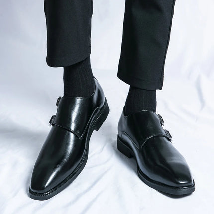 Men Monk Leather Pointed Slip-on Formal Loafers