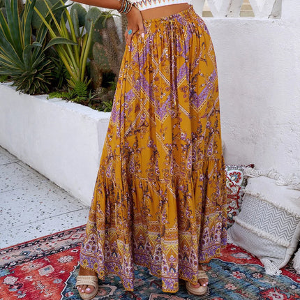 Women Summer Bohemian Long A-Line Holiday Skirt