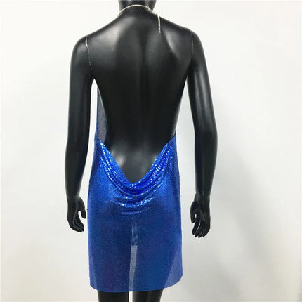 Women 2024 Backless Sequin Low Cut Mini Dress