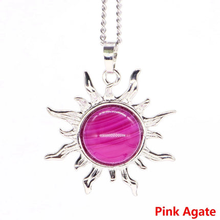 Women Bohemian Sun Flower Natural Amethyst Pendant