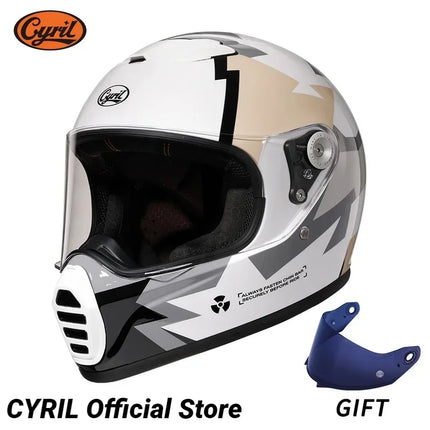 Lightweight Full Face White Beige Retro Motorcycle Helmet