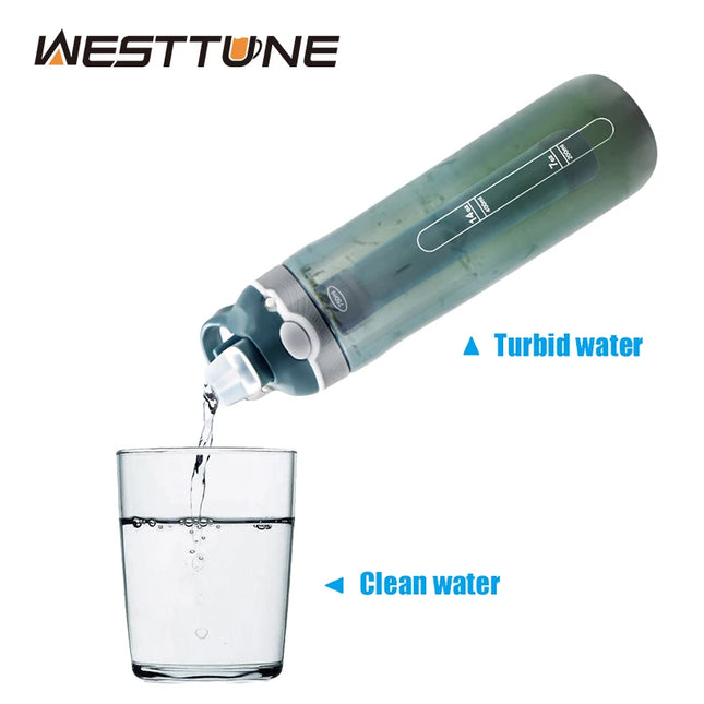 Outdoor 750mL Water Filter Survival Straw Drinking Bottle