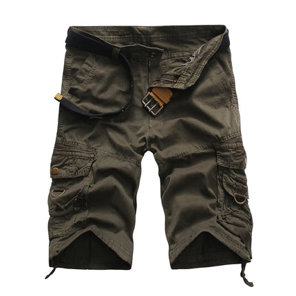 Men Solid Khaki Camo Cargo Shorts