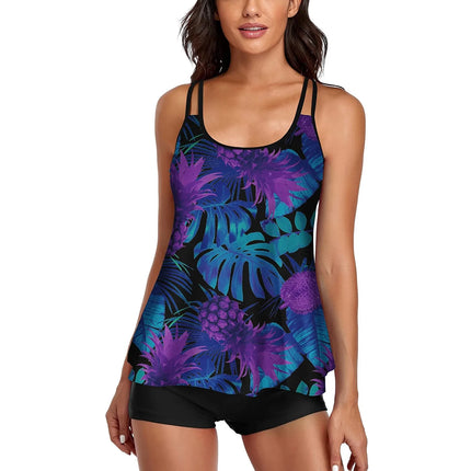 Women Blue Star Floral Tankini Sets