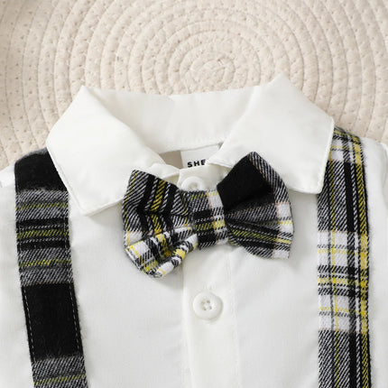 Baby Boy Bowtie Gentleman Long Plaid Rompers