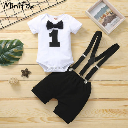 Baby Boy First Birthday Y-Back Suspenders Set