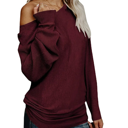 Women Solid Off Shoulder Long Sweaters