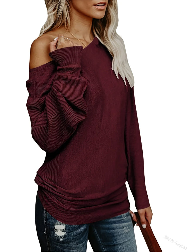 Women Solid Off Shoulder Long Sweaters