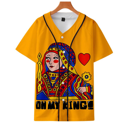 Men Poker Party 3D KING QUEEN Baseball Jersey Summer Tees