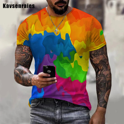 Men Gradient Rainbow Paint Splatter 3D Summer Tees