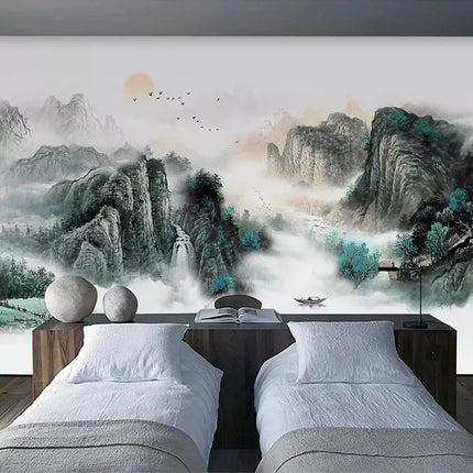 Custom 3D Asian Landscape Mountain Mural Wallpaper