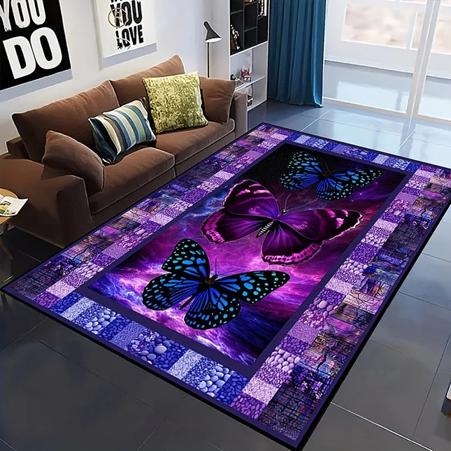 Dark Purple 3D Butterfly Living Area Modern Rug