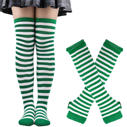 Women Striped Stocking Green Multi-color Knee High Socks