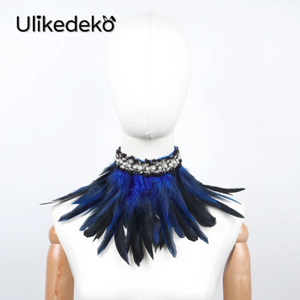 Women Gothic Feather Party Choker Necklace