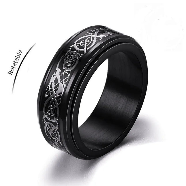 Men Punk Rotating Stainless Celtic Dragon Ring.