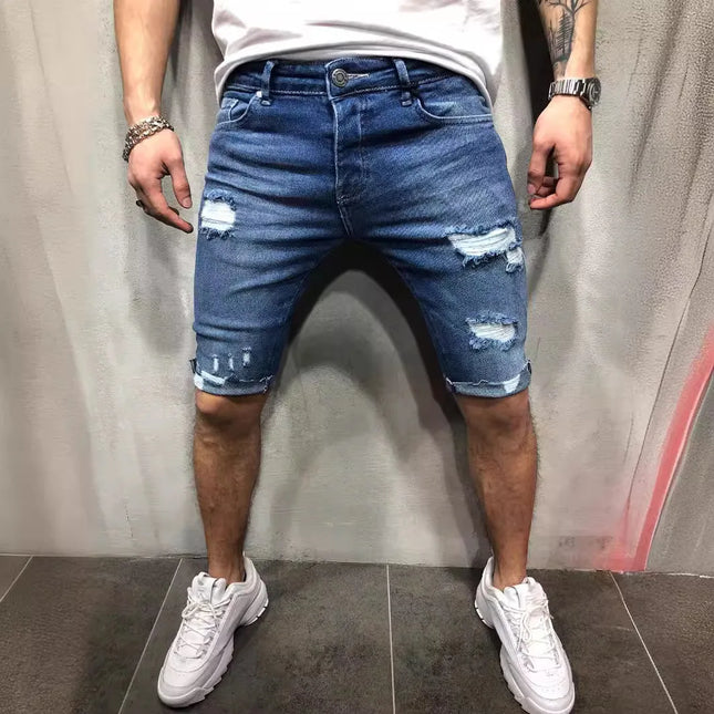 Men Summer Ripped Denim Cargo Shorts