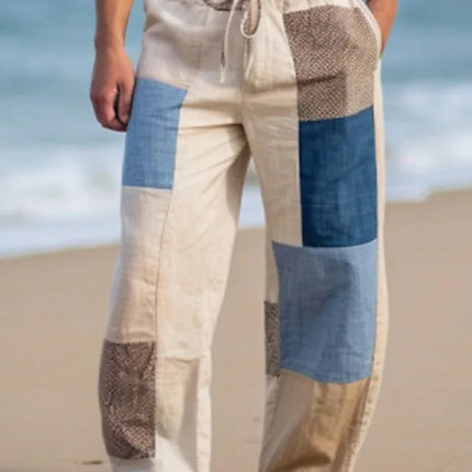 Men Geometric Plaid Pattern Beach Pants