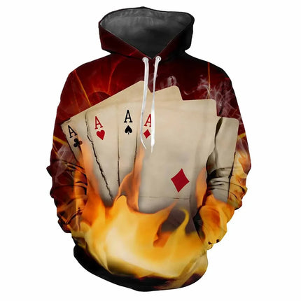 Men Hot 3D Poker Ace Spades Party Hoodies