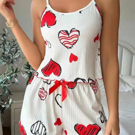 Women Summer Heart Crop Top Pajama Set