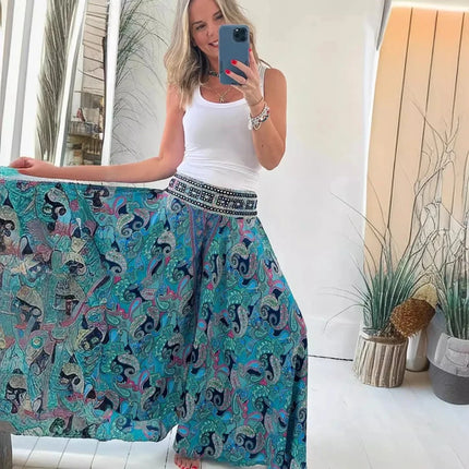 Women Floral Casual Elastic Wide Leg Pants