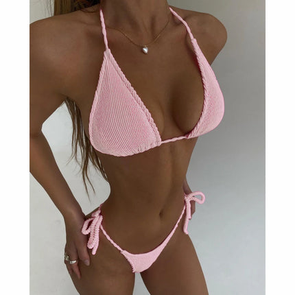 Women Solid Pink Brazilian Bikini Set