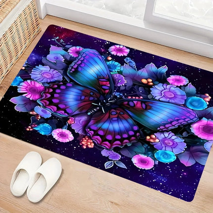 Dark Purple 3D Butterfly Living Area Modern Rug