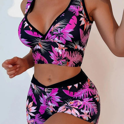 Women Floral Print High Waist 2pc Swimwear Shorts Set