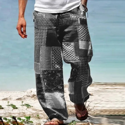 Men Geometric Plaid Pattern Beach Pants