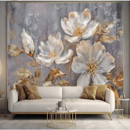 Custom 3D Golden Flowers Mural Modern Wallpaper