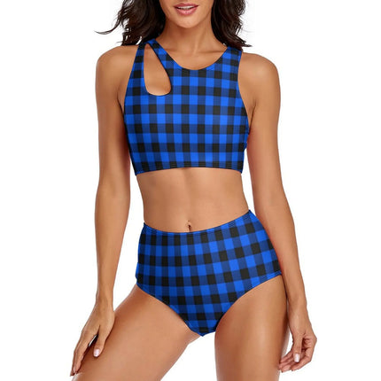 Women Blue Plaid Swimwear Bikini Sets