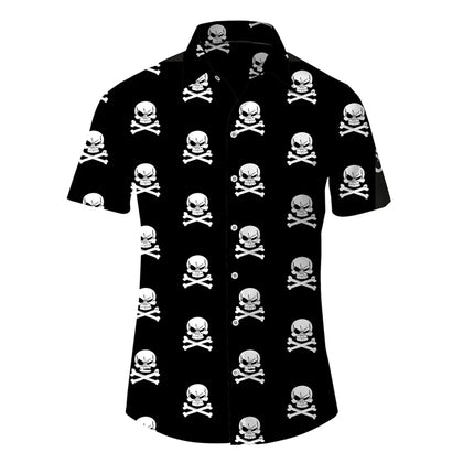 Men Hawaiian 3D Lapel Skull Party Shirts