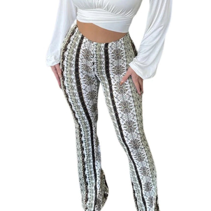 Women Boho Floral Striped Flare Palazzo Pants