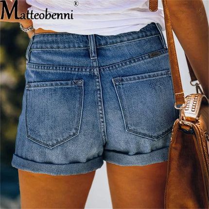 Women Vintage Fashion High Waist Summer Pocket Shorts