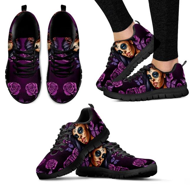 Women Blue Skull Sugar 3D Butterfly Sneakers