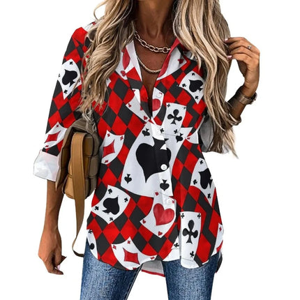 Women 3D Poker Party Cards Office Blouse