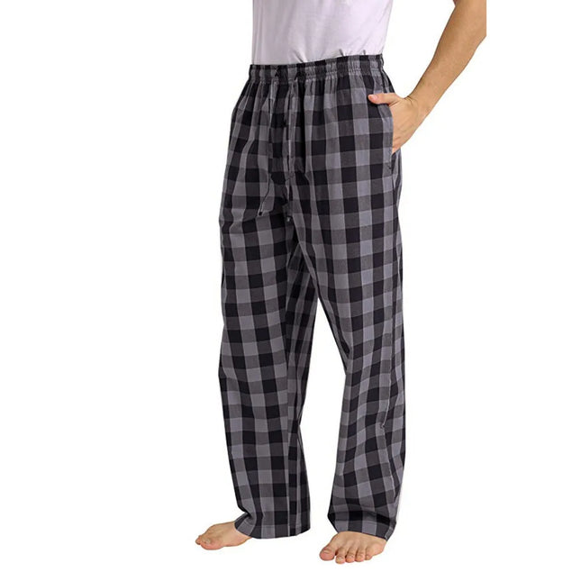 Men Elastic Loose Plaid Sleep Pajama Bottoms