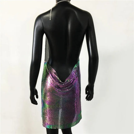 Women 2024 Backless Sequin Low Cut Mini Dress