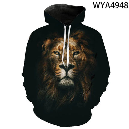 Men 2024 Lion 3D Streetwear Animal Hoodies