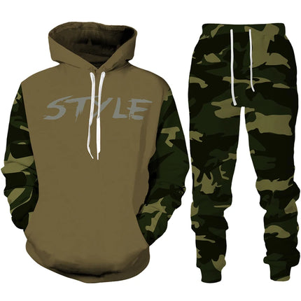 Men 3D Tracksuit Pants Hoodie Camo Set