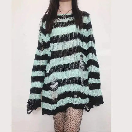 Women Striped Punk Gothic Sweater Tops