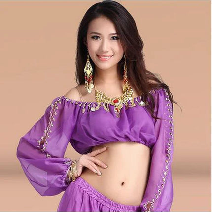 Women Belly Dancing Sequin Half Sleeve Tops