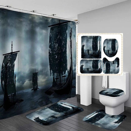 Home Viking Celtic Mythology Nordic Bathroom Shower Curtain Set