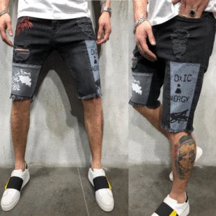 Men Summer Ripped Denim Cargo Shorts