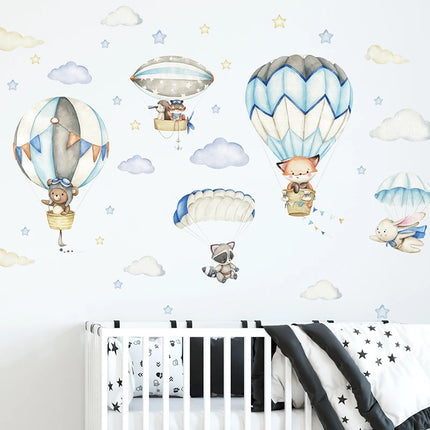 3D Hot Air Balloon Clouds Wall Stickers