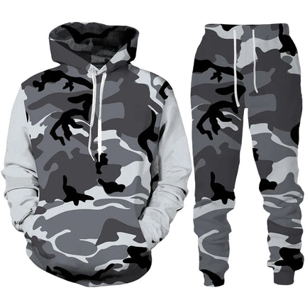 Men 3D Tracksuit Pants Hoodie Camo Set