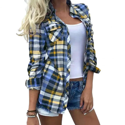 Women Turn Down Plaid Casual Shirts