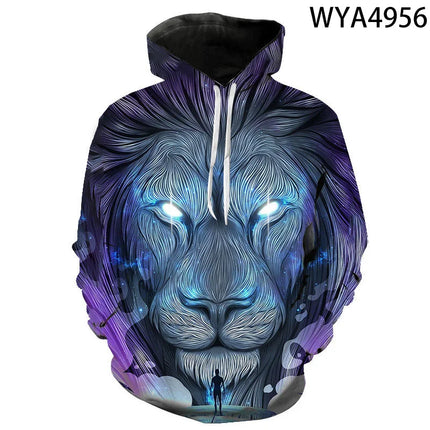 Men 2024 Lion 3D Streetwear Animal Hoodies