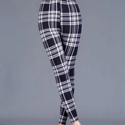 Women Fitness Plaid Elastic Leggings