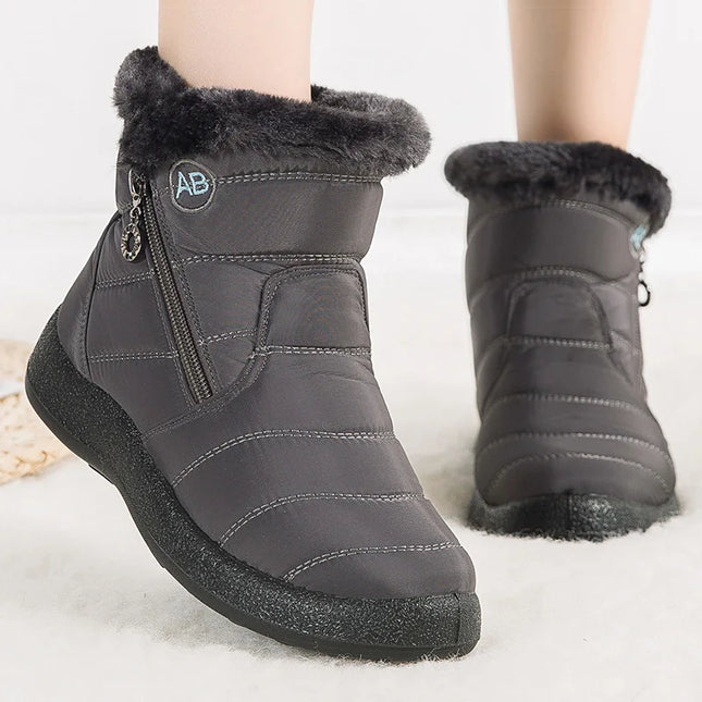 Women Waterproof Round Toe Zip Ankle Boots